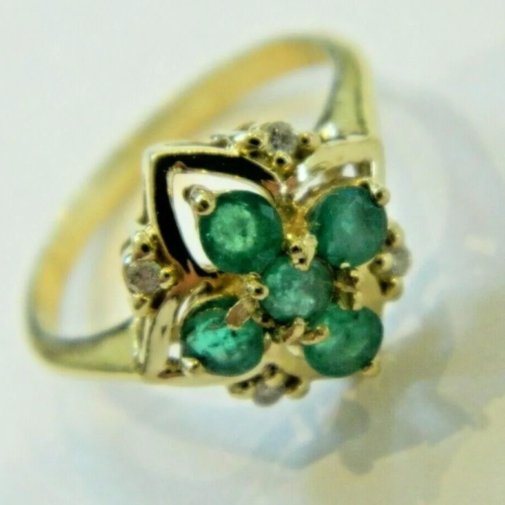 Vintage 14K 14 Karat Gold Ring w Emeralds Diamonds